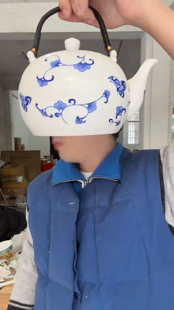 瓷片青花壶 蝶恋花单个