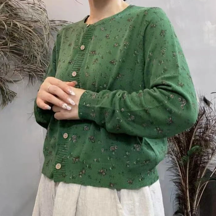 小个子2886初秋短款小碎花针织长袖小开衫衣长50左右胸围110左右