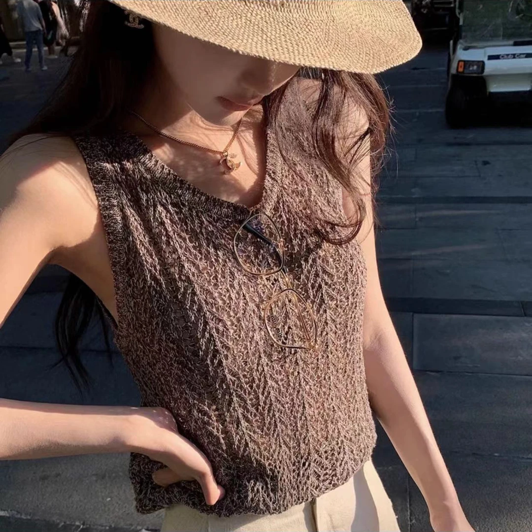 福利--选择编码--老钱风贵气感镂空背心宽松显瘦2025夏新款女上衣