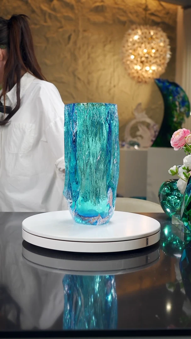 手工艺品琉璃树干纹宝石蓝色花器