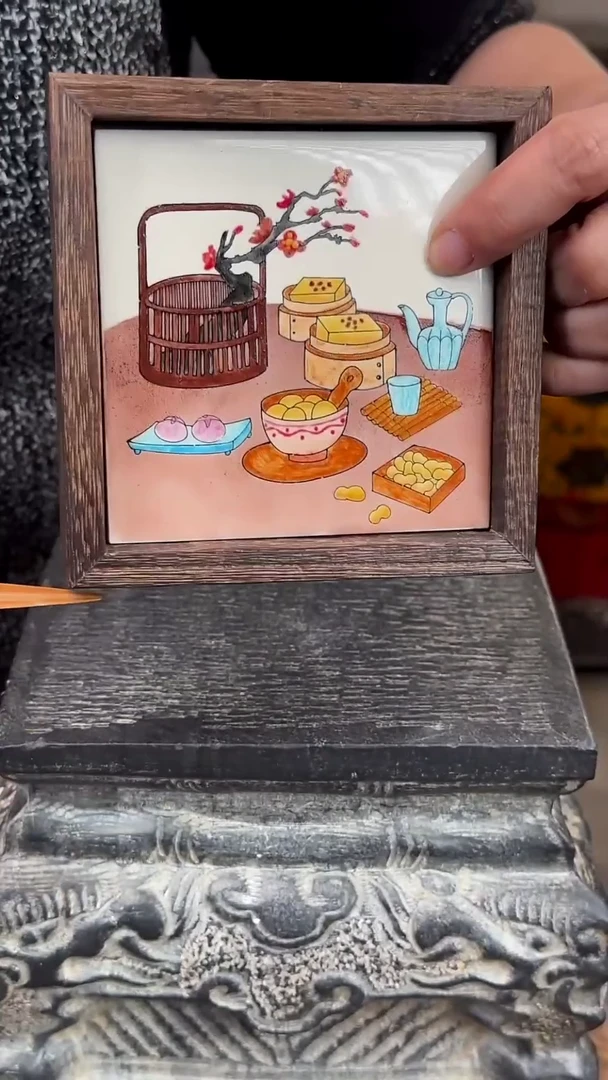 【闪购商品】摆件釉上彩陶瓷实木收纳盒