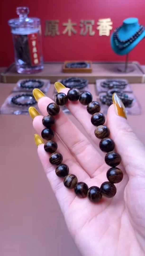 手串沉香沉水越南芽庄白棋楠玉化瘿子瘤10单圈
