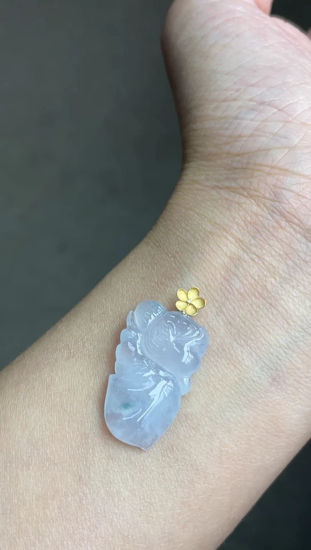 颈饰18K金镶嵌翡翠(34号链接)纯天然A货缅甸翡翠花仙子吊坠