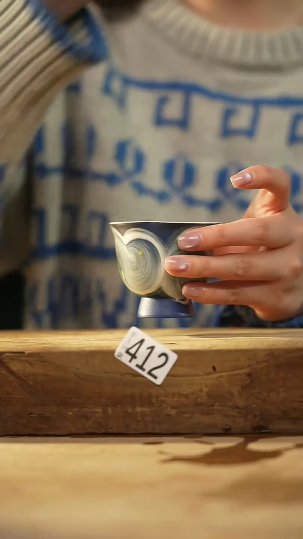 【闪购商品】瓷片粉引蓝入海·主人杯/设计师 牧渔 款