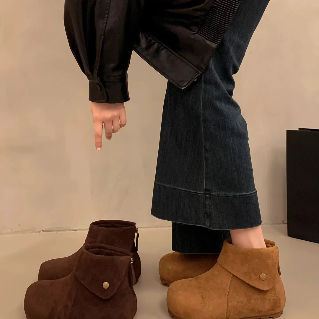 4CM内增高大头短靴女2025新款冬季短筒雪地保暖加厚绒棉勃肯鞋子