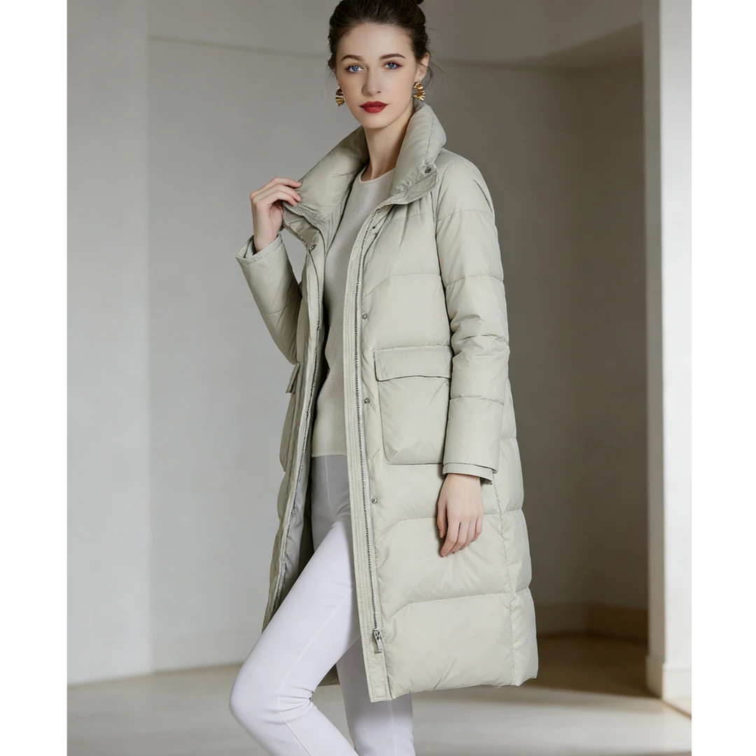 保暖过膝羽绒服女冬季宽松加厚立领保暖外套8513(D8后)
