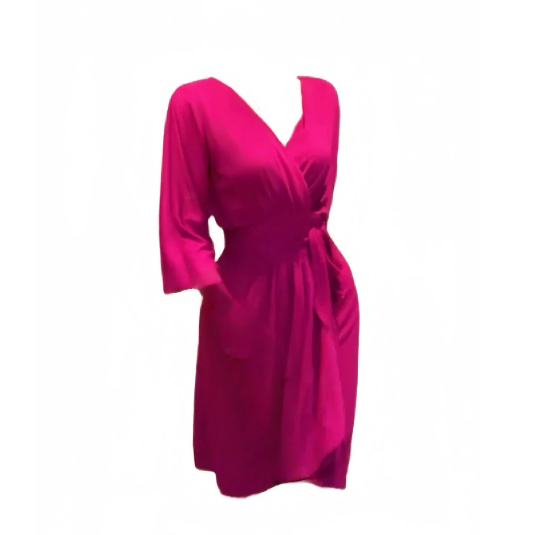 纯欲性感V领玫红色连衣裙女夏季名媛气质收腰巨好看的裙子