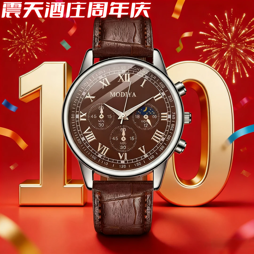 男士商务手表 三眼皮带男表