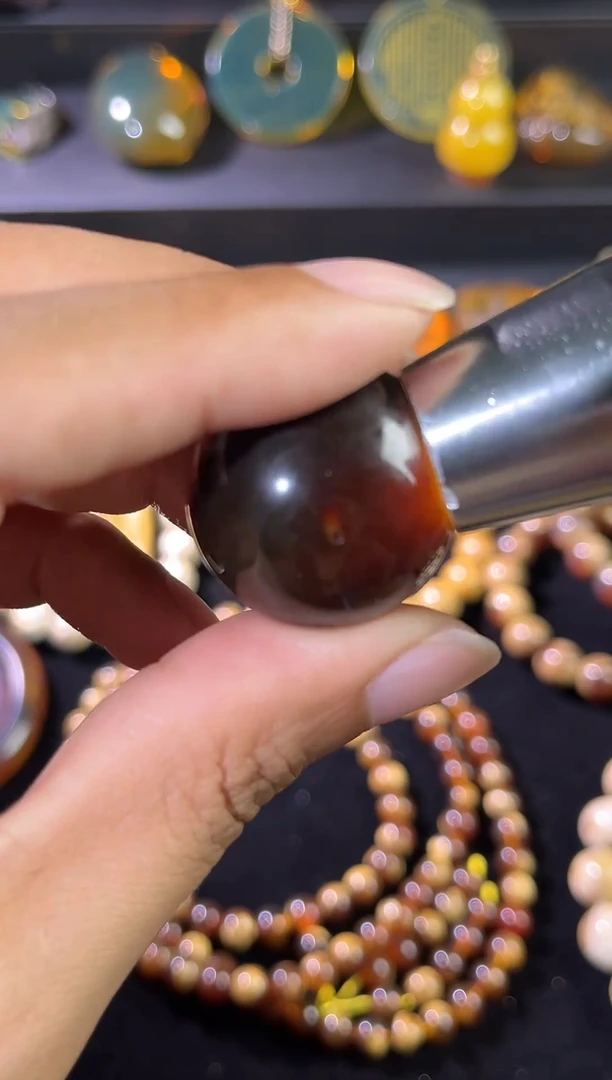 琥珀颈饰未镶嵌黑蜜紫罗兰大单珠26.8Mm 10.8g