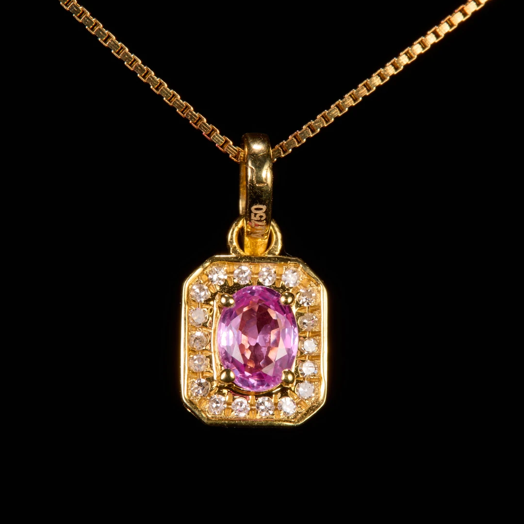 珠宝18K金天然粉蓝宝吊坠多样性发货