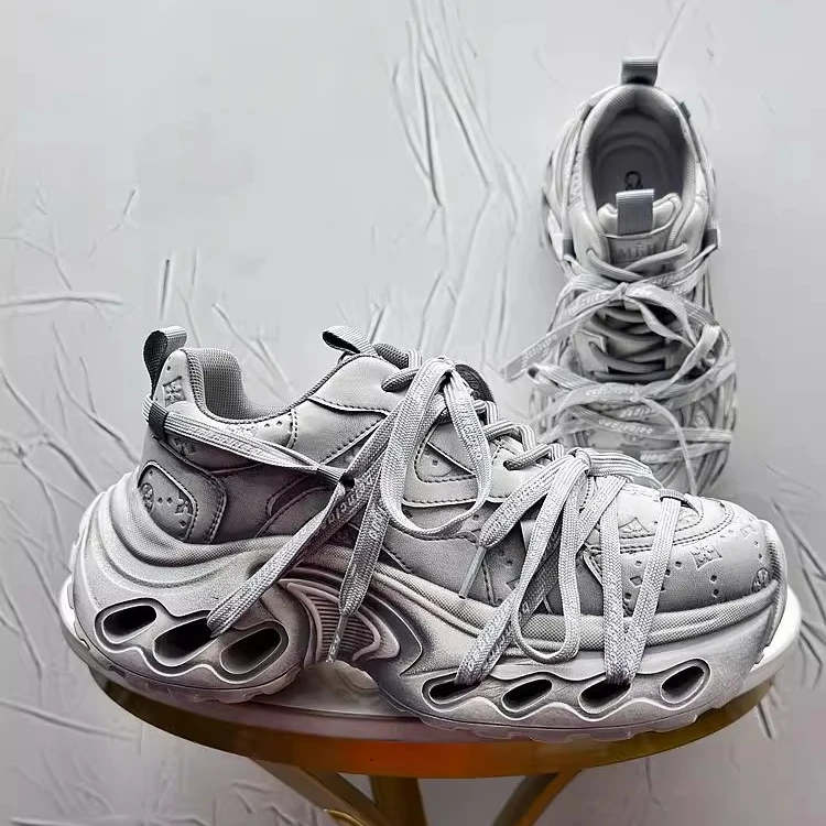 纪诗哲厚底镂空老爹鞋男士春季复古增高户外休闲运动美式痞帅鞋子