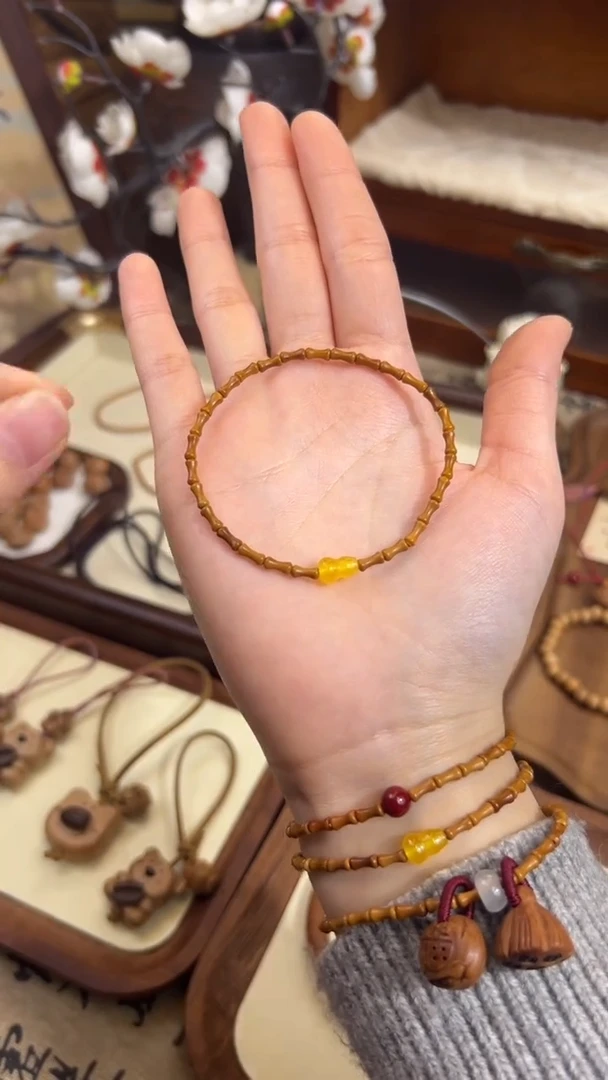 手串桃核【桃缘行】竹节「黄色葫芦」桃木桃核辟、挡、驱、护 备注手围