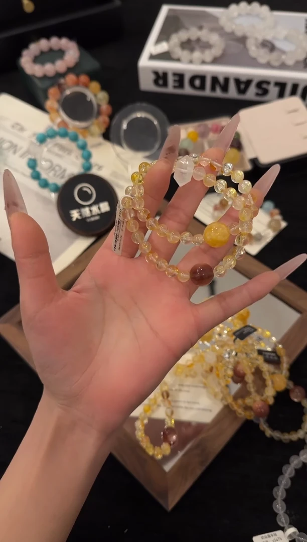 未镶嵌手链水晶黄胶花双圈x3496