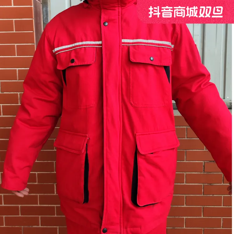 冬季红色纯棉户外中长款防寒工作服棉袄棉衣加厚耐磨电焊棉大衣