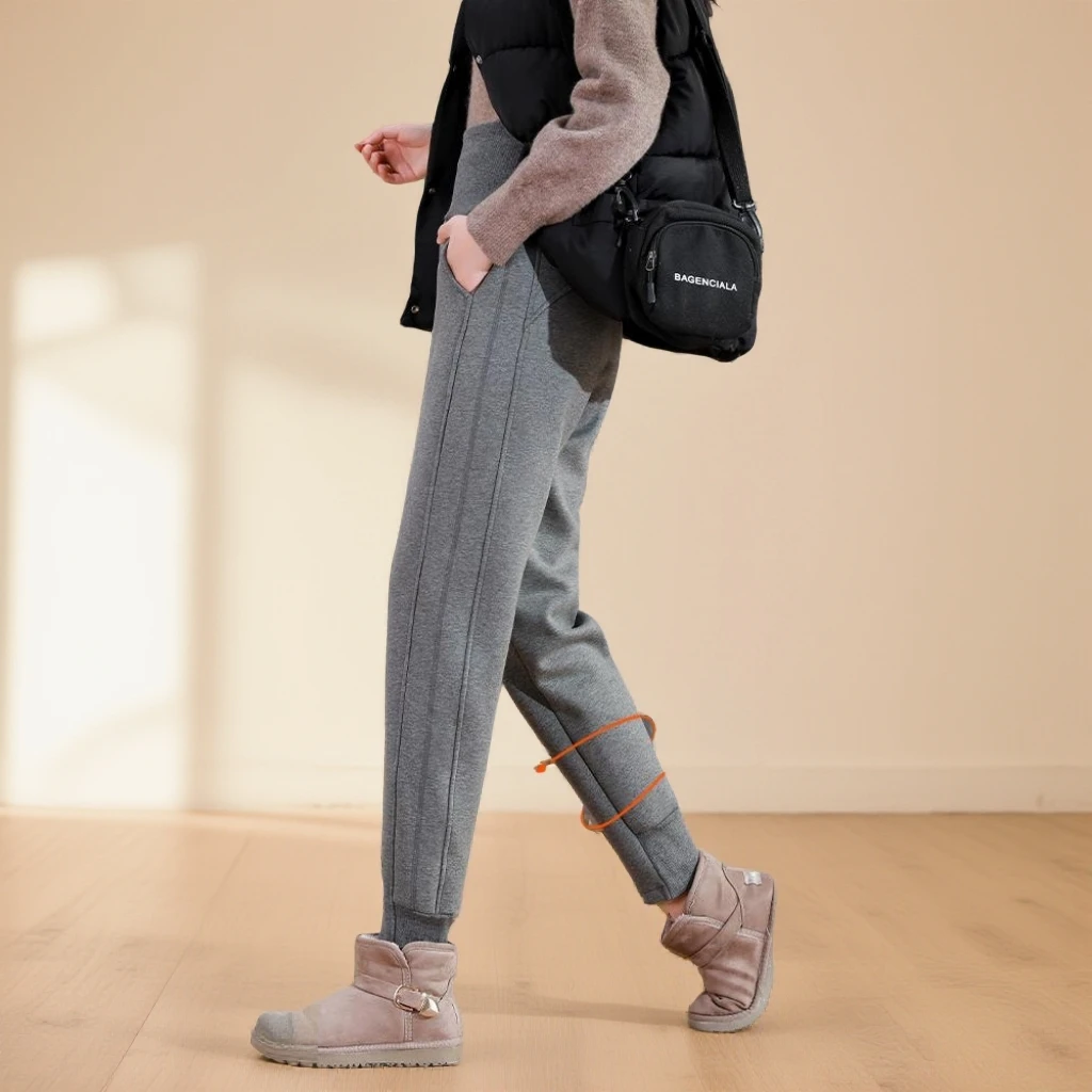 DUELIST外穿棉裤子运动裤女秋冬季高腰束脚卫裤防风休闲彷羊羔绒