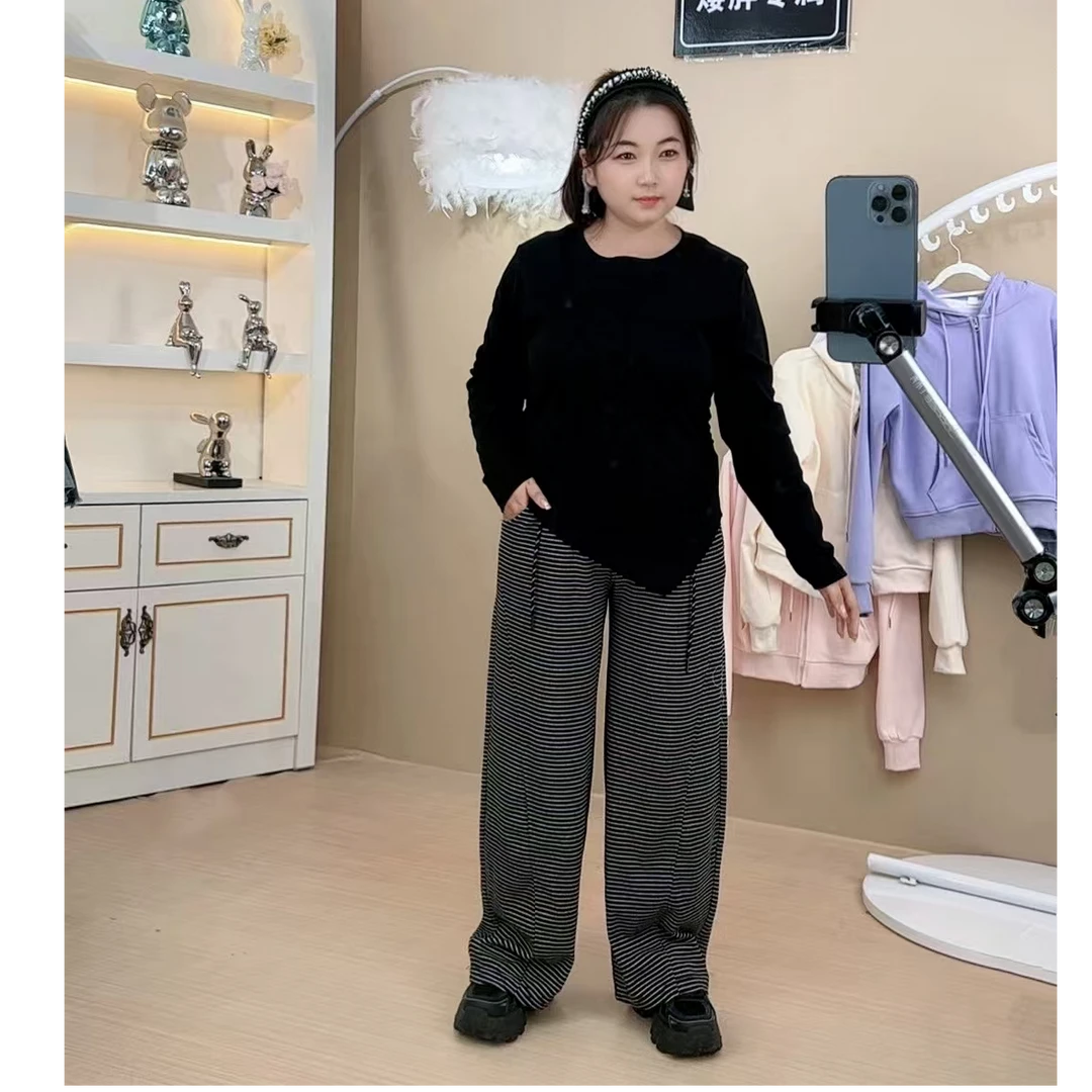 香蕉条纹裤时尚休闲阔腿裤女2025年秋季新款慵懒风显瘦垂感直筒裤