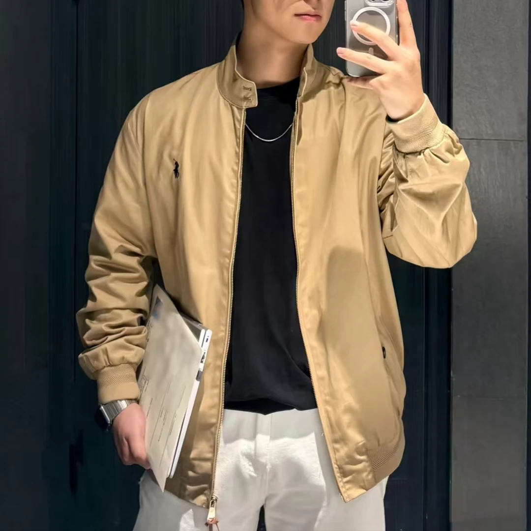 拉链立领哈灵顿小马刺绣行政夹克百搭商务男款时尚卡其色高级外套