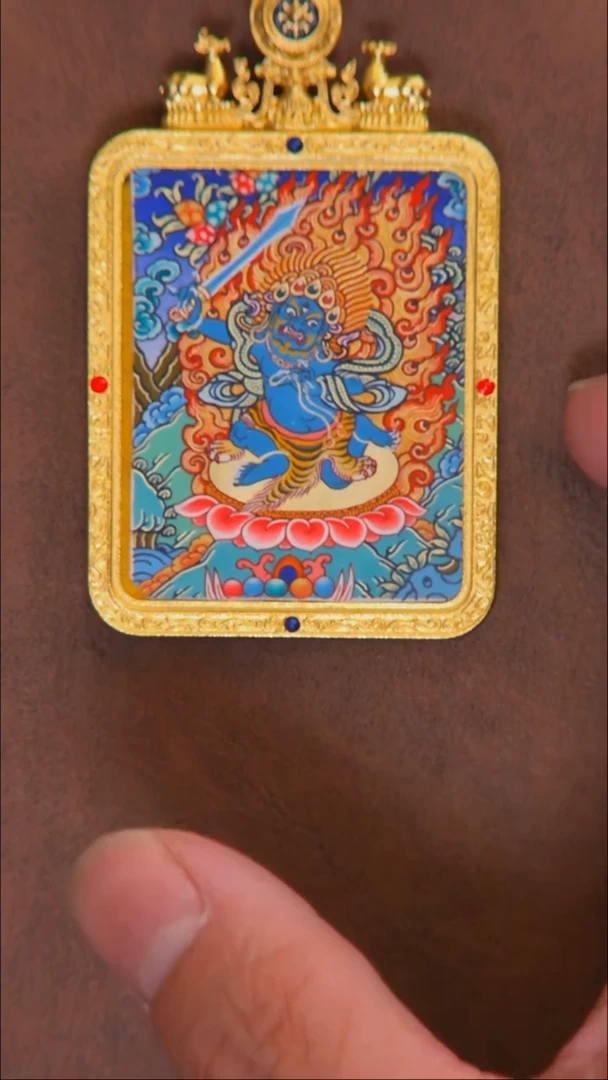 吊坠不动热贡手绘唐卡5*4cm手绘唐卡