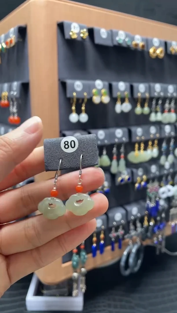 【闪购商品】和田玉耳饰银S925镶嵌0080