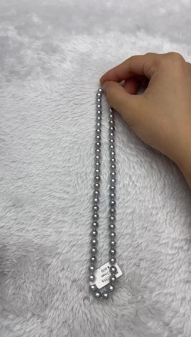 项链银S925镶嵌海水珍珠AK真多麻6.5-7mm