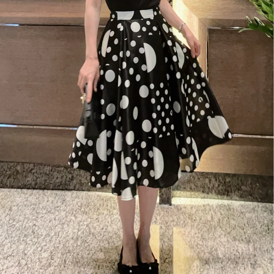 GIRDEAR/哥弟【情迷波普】夏款复古波点百搭高腰显瘦半身裙1200319