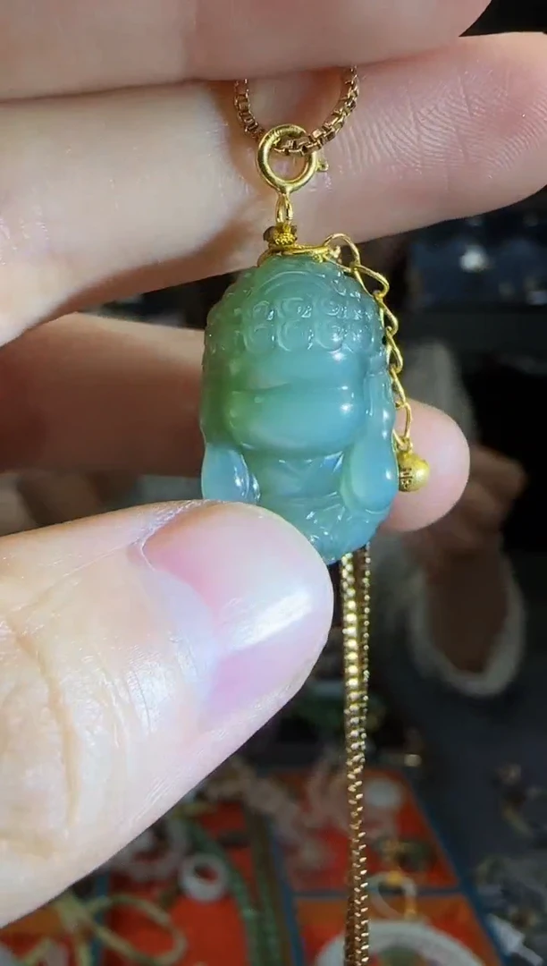 和田玉18K金镶嵌吊坠(不含链)1