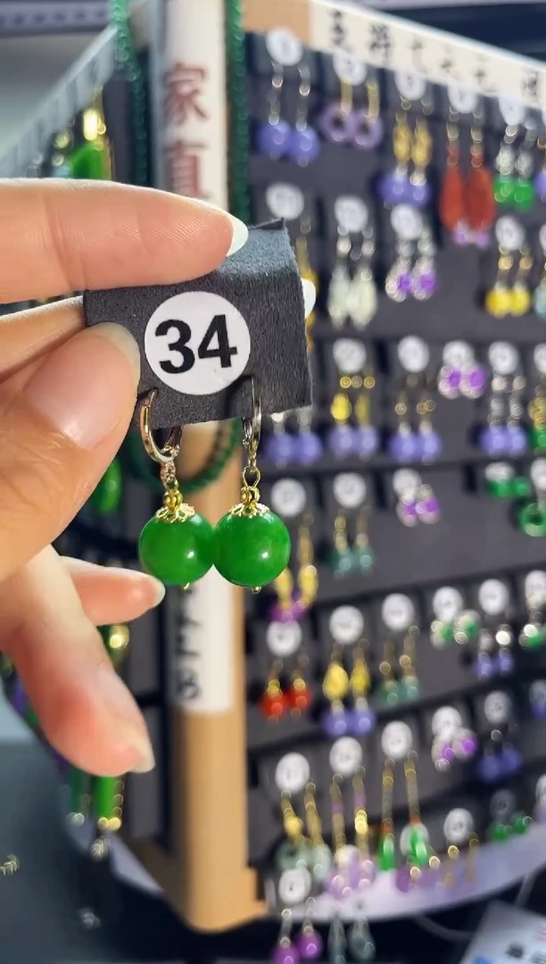 翡翠银S925镶嵌耳饰34...