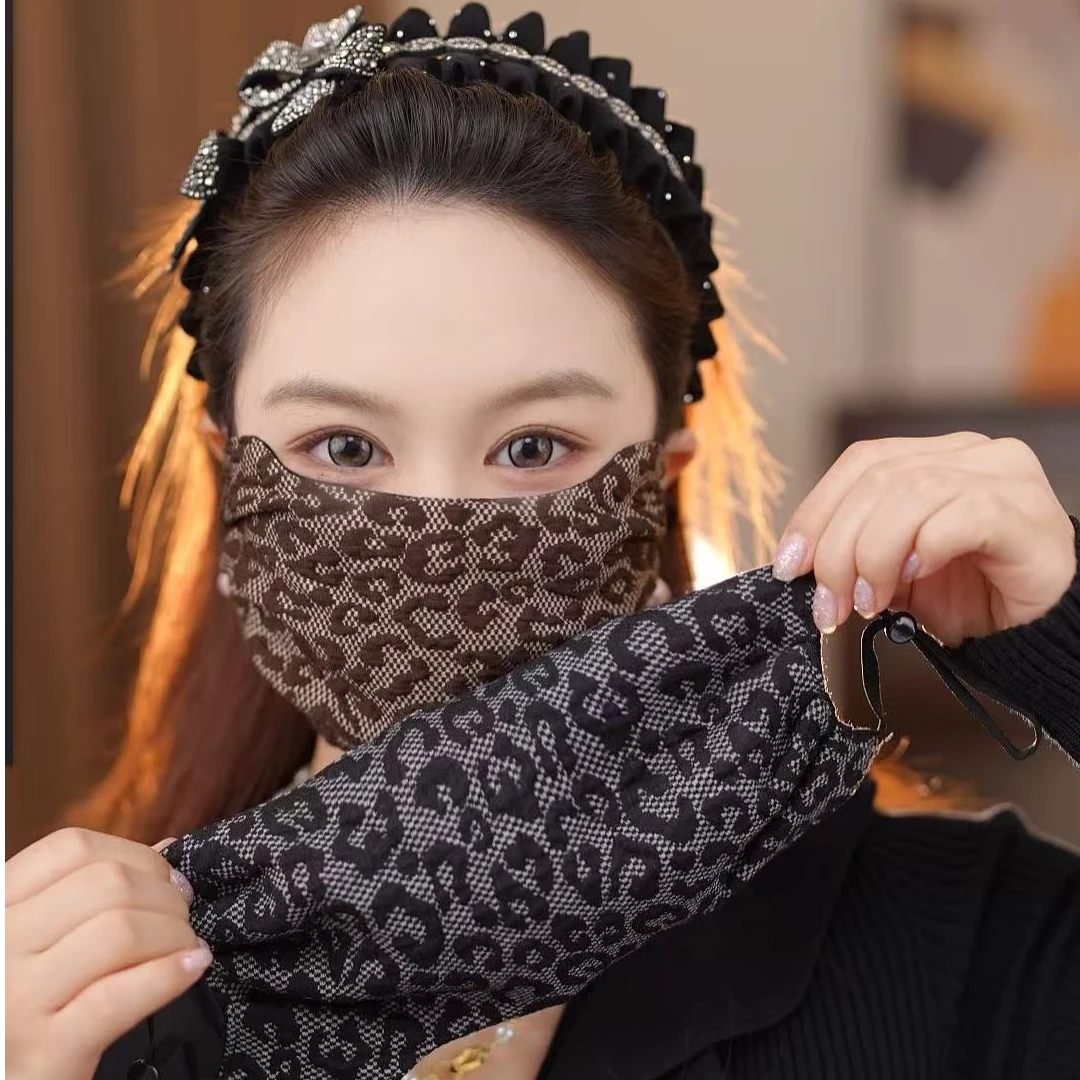 秋冬爆款豹纹保暖口罩大版防尘面罩防风保暖面罩亲肤透气可水洗