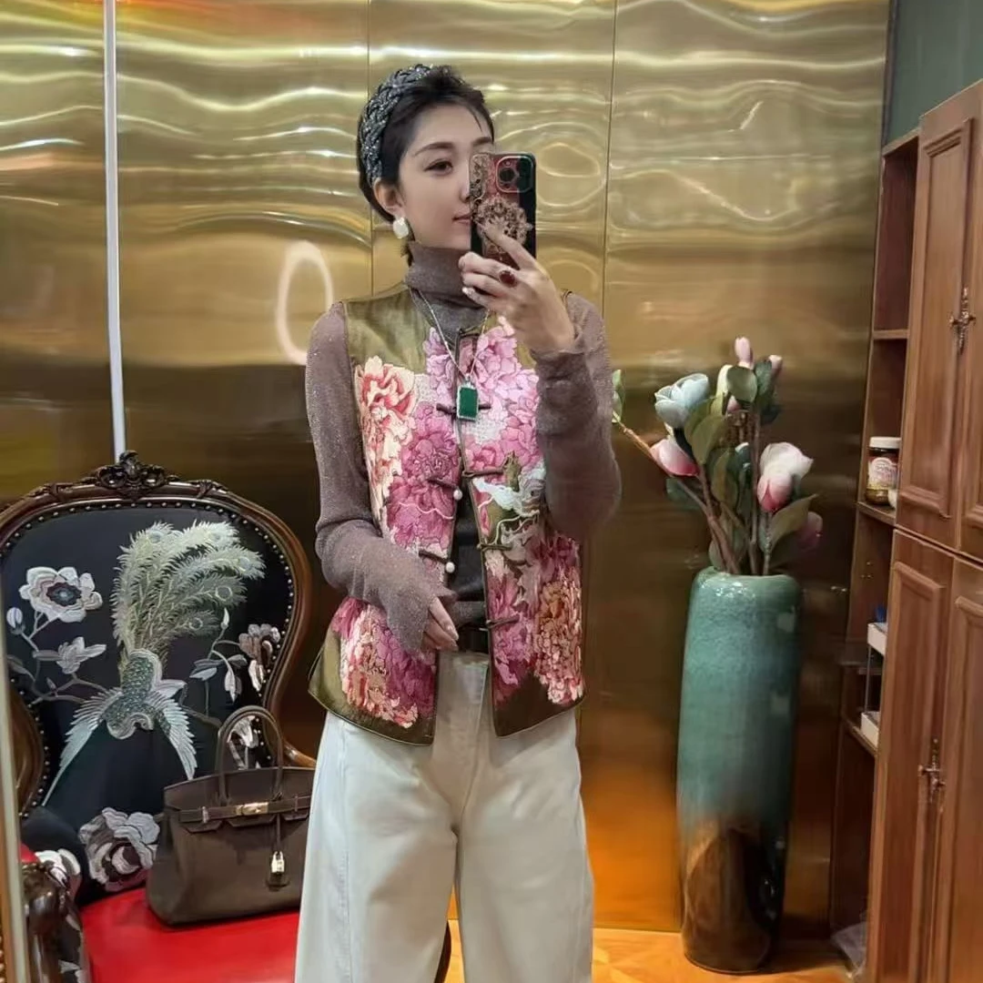 【玖园尊享】早秋新款 新中式 重工繁花牡丹刺绣 马甲 99005