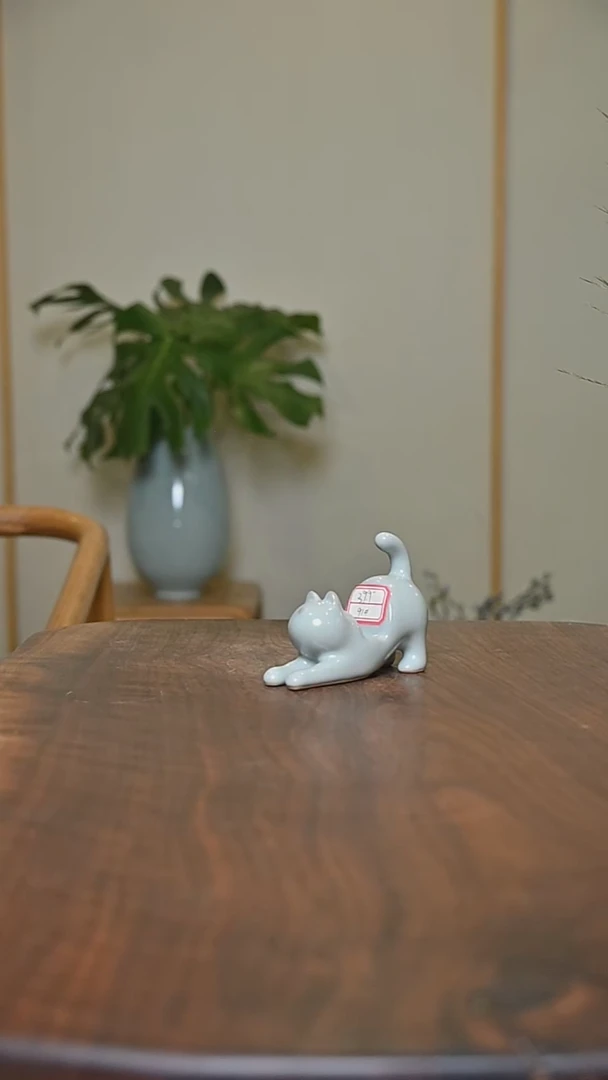 91#小猫支架  天青 微瑕 朱家汝窑款