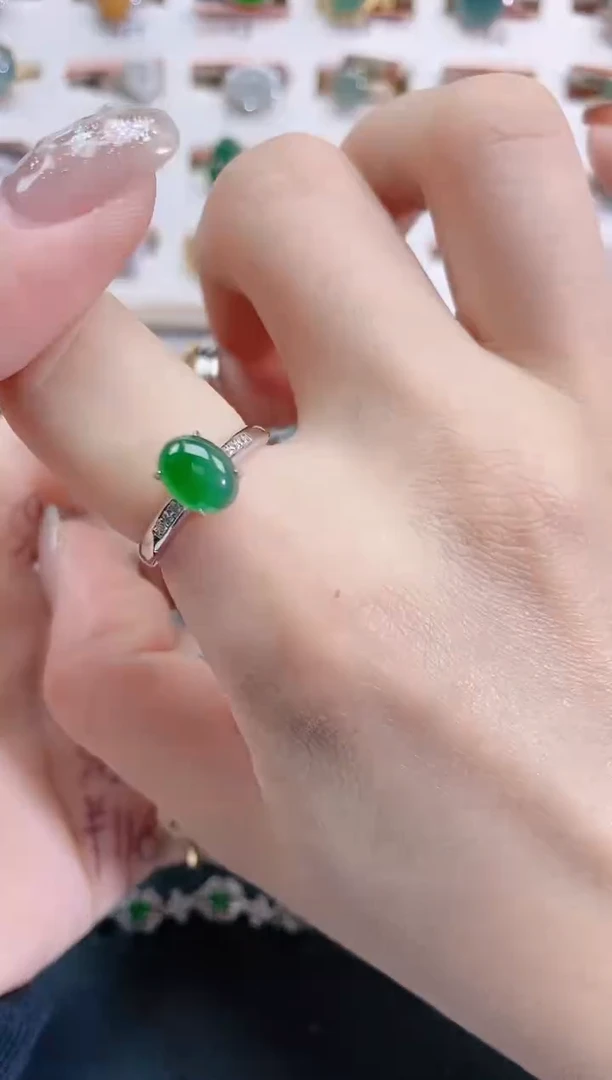 银S925镶嵌戒指翡翠天然翡翠