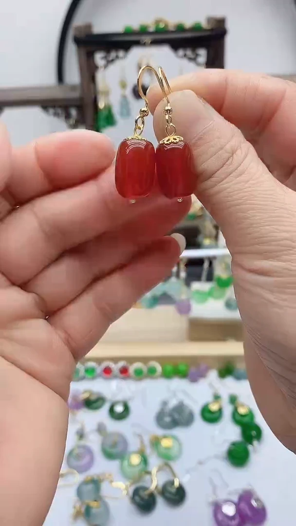 14K金镶嵌南红玛瑙耳饰64