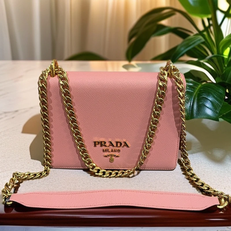 95新 Prada/普拉达 粉色链条包 1182 4846
