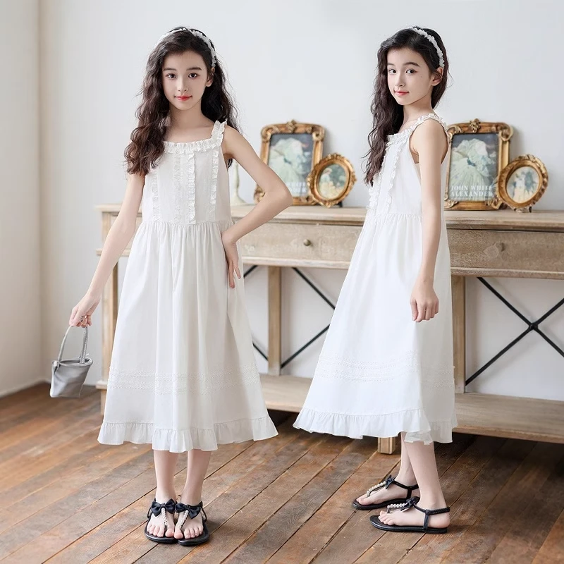女童连衣裙夏季无袖2025新款中大儿童超好看的度假风背心吊带裙子