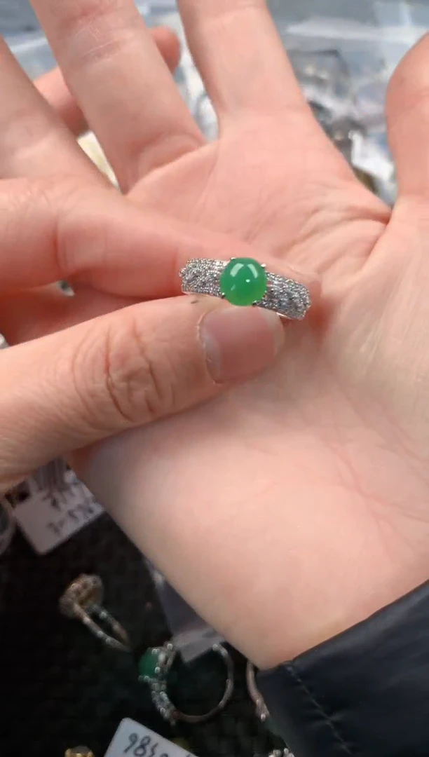 银S925镶嵌戒指翡翠555   6