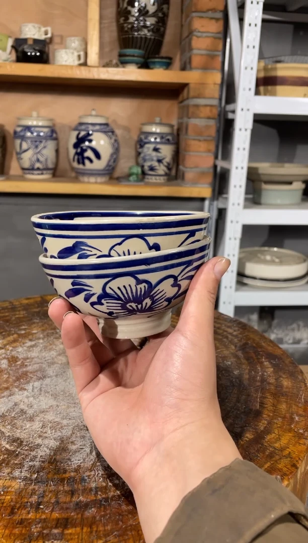 陶土福利蓝青花小碗到手两只*12.5高6.5