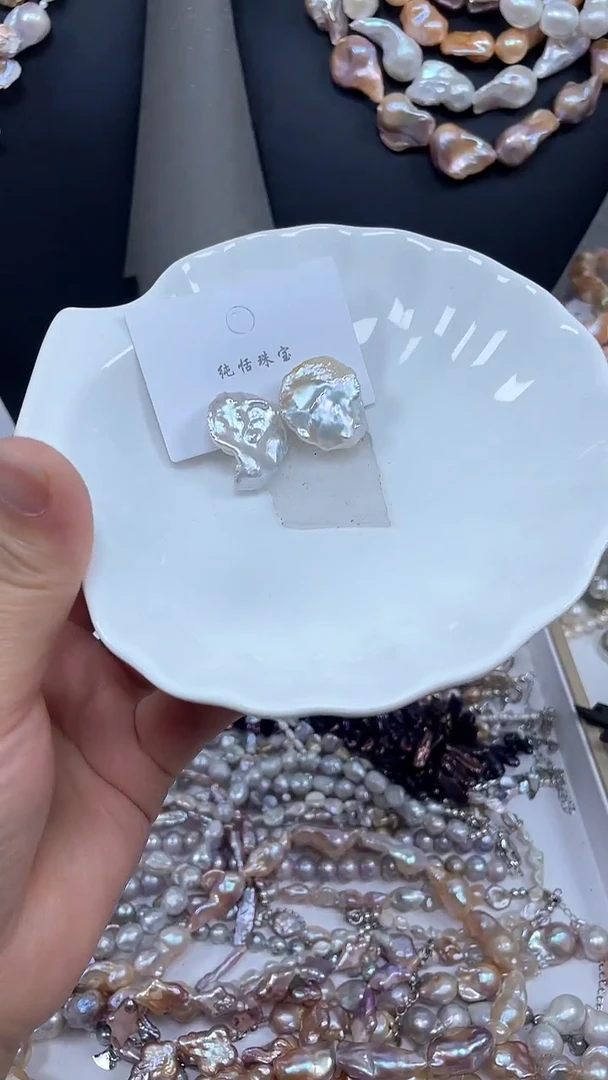 未镶嵌淡水珍珠耳饰【纯恬巴洛克饰品】