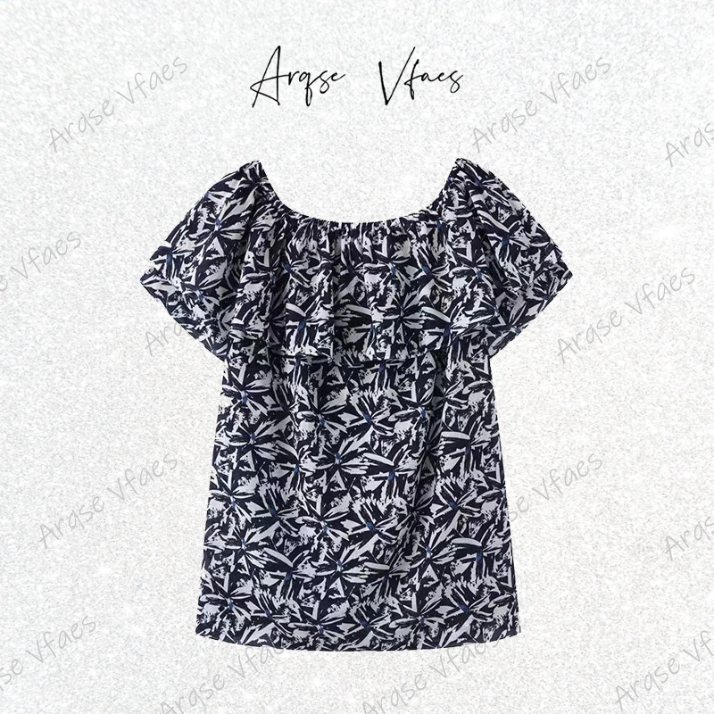 [ARQSEVFAES正品]—2025夏季新款设计感一字肩碎花上衣女50515023