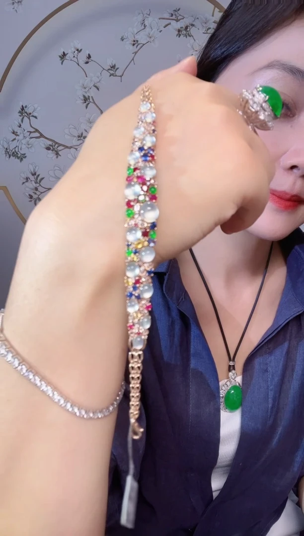 18K金镶嵌手链翡翠翡翠多宝手串