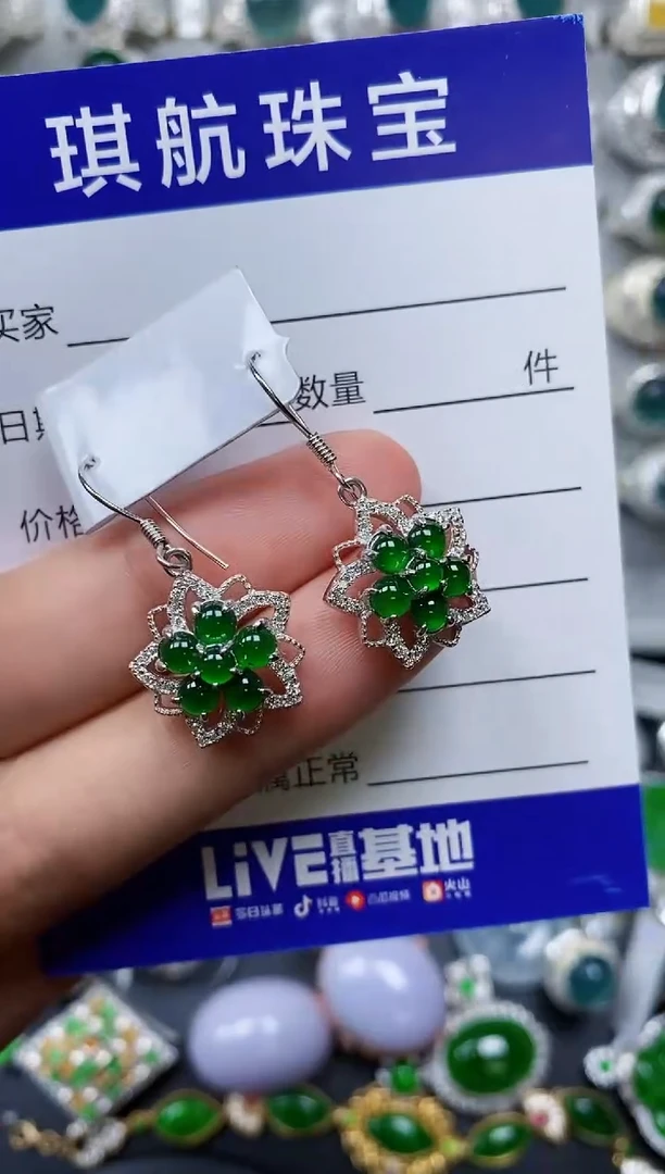 【闪购商品】翡翠耳饰银S925镶嵌0677