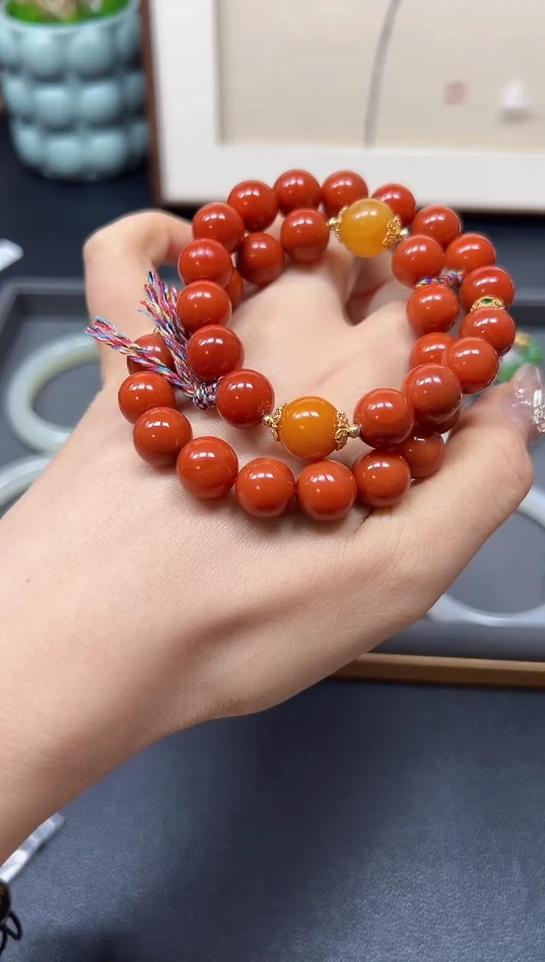 玛瑙/玉髓手串银S925镶嵌v0264  S925南红玛瑙手串