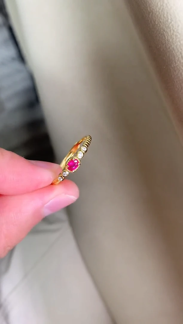 戒指银S925镶嵌红宝石戒指