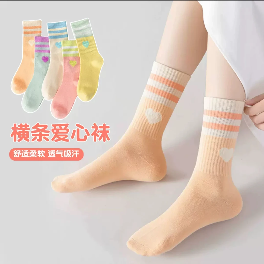 00029女童袜子秋冬中高筒袜子学生袜子运动爱心袜子