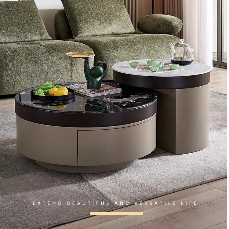 意式轻奢超晶石茶几客厅家用大小户型现代简约圆形组合烧水壶茶几