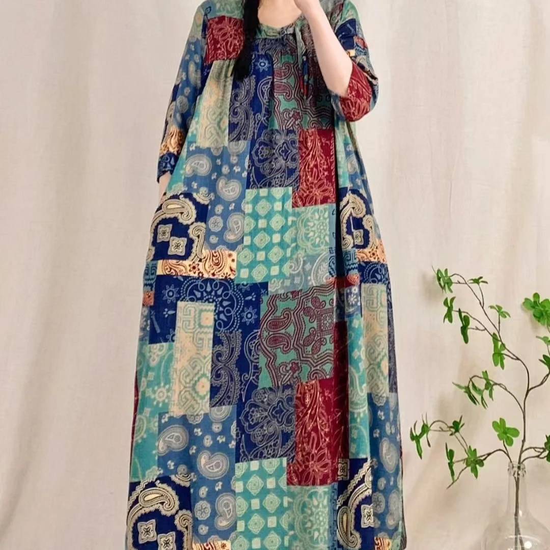 10882新款夏季优雅减龄宽松显瘦民族风连衣裙QZ