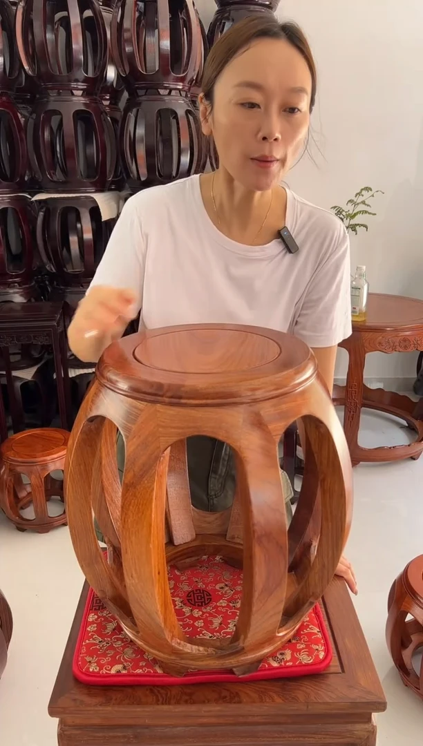 花梨木类凳子亚花梨原木色大号鼓凳一对