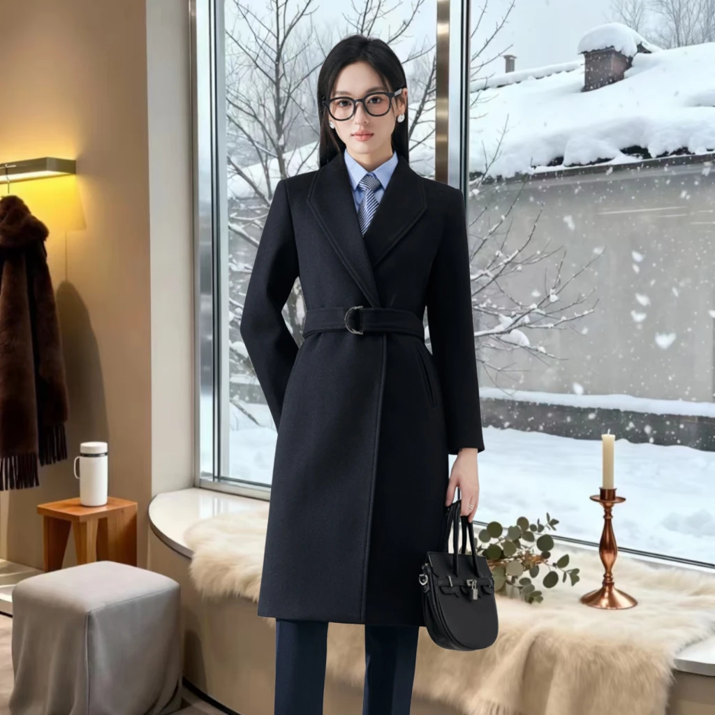 职业装毛呢大衣外套女秋冬2025新款中长款夹棉加厚工装工作服冬季