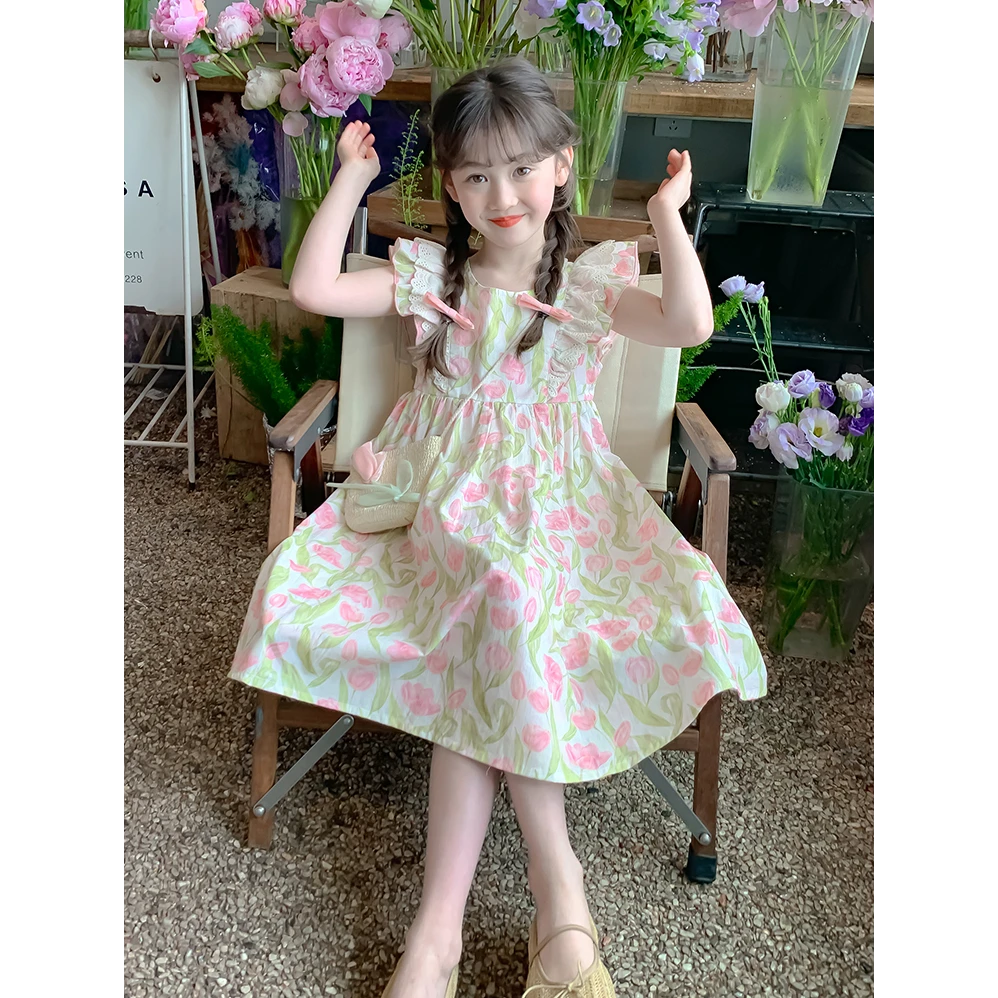 女童夏季公主裙2025新款碎花裙儿童夏款飞袖裙子小女孩夏装连衣裙