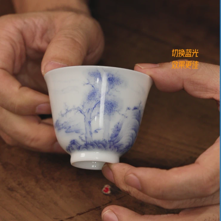 【隐山集】细工青花山水主人杯（口径55mm 高48mm 容量80cc）