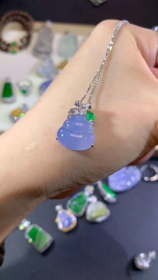 吊坠(不含链)18K金镶嵌翡翠128-葫芦（不含链扣